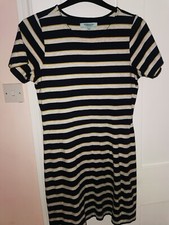 Nautical Theme Dress Navy-Grey Stripe Short sleeve. size 12 Dickins & Jones