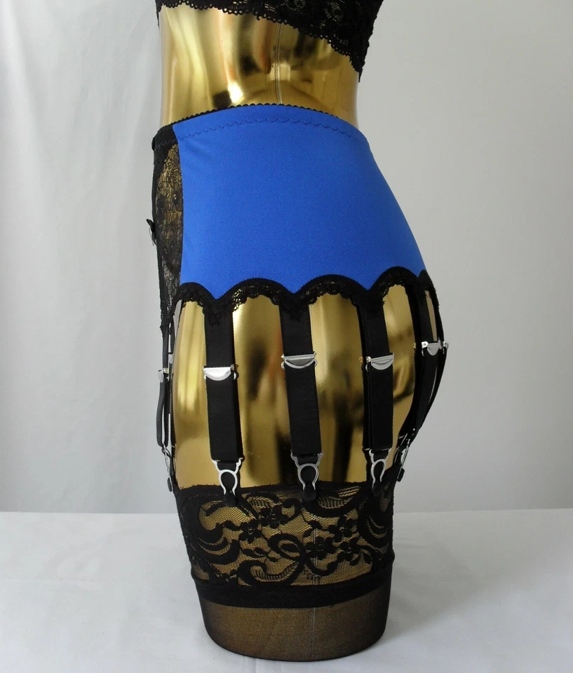 Med Oder XL 14 Band Königsblau Lycra Schwarz Crossover Lace Designer Hüftgürtel - Bild 4 von 4