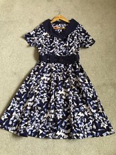 Joe Browns Dress Size 10 Blue Floral Button Front Dress Fit & Flare VGC Belted