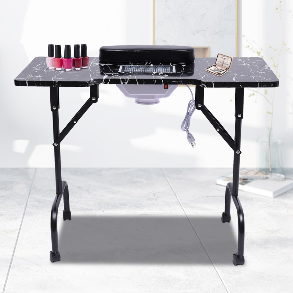 Marbled Black Manicure Nail Table Portable Station Desk Beauty Salon