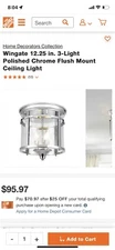 NEW HOME DECOR 3-Light 12.25 in. Polished Chrome Flush Mount Ceiling Light. 