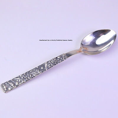 Pure S999 Fine Silver Healthy Tableware Carved Lucky Lotus Soup Spoon 5.9inch L
