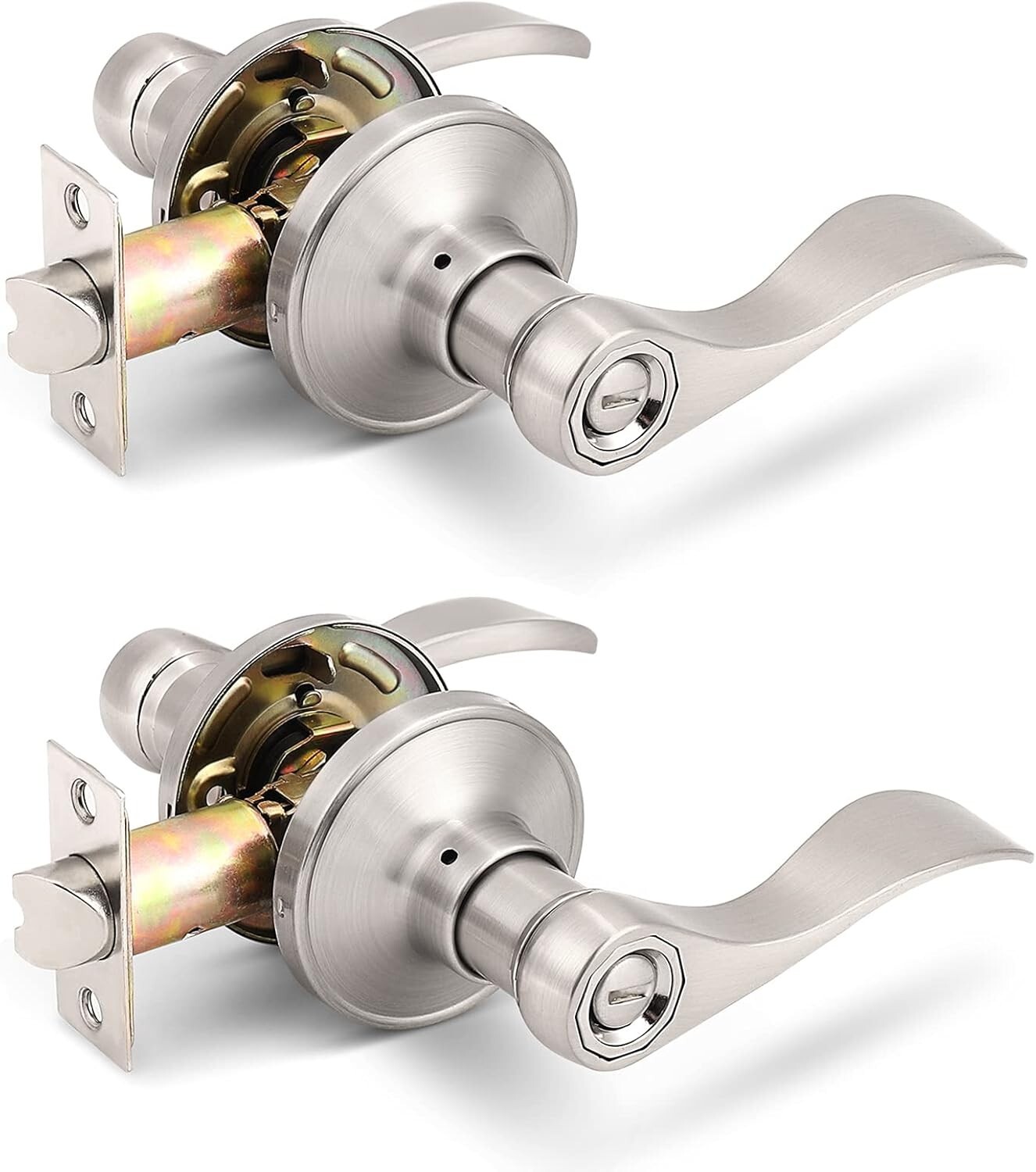 Universal Privacy Door Levers in Satin Nickel - Reversible Drop Lever Style-image