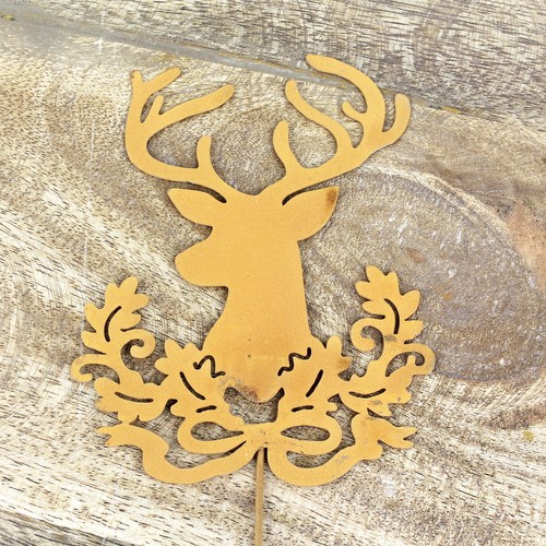 2xt Dekostab Hirschkopf Rost Weihnachtsdeko Hirsch Dekostecker rustikal Stab - Bild 3 von 4
