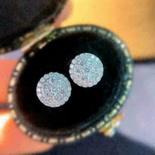 Real Moissanite 2Ct Round Cut Halo Cluster Stud Earrings 14k White Gold Plated