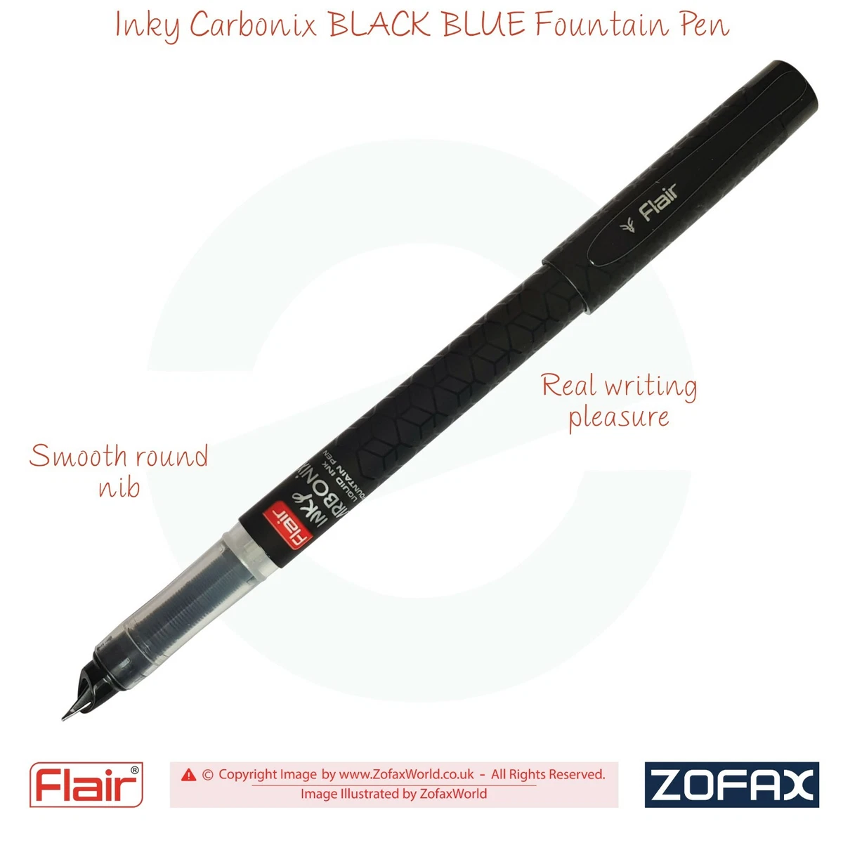 FLAIR Inky Carbonix BLACK BLUE Liquid Ink Round Nib Soft Fountain Pen Cartridges