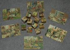 Vintage German Six Sided Wooden Block/Cube Puzzle with Six Paper Scenes