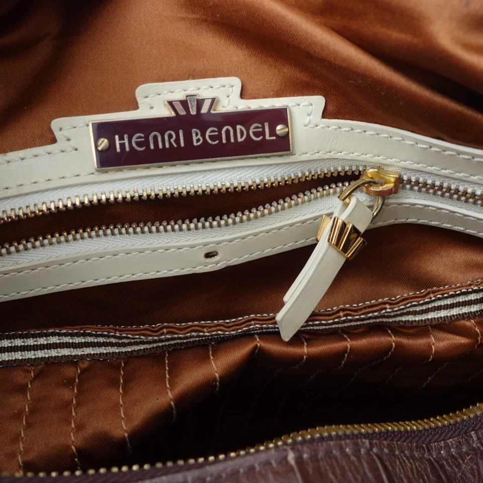 Bolsa Boston Vintage Top Handle Grande HENRI BENDEL Couro de Crocodilo Marrom Utilitário Y2K - Imagem 4 de 4