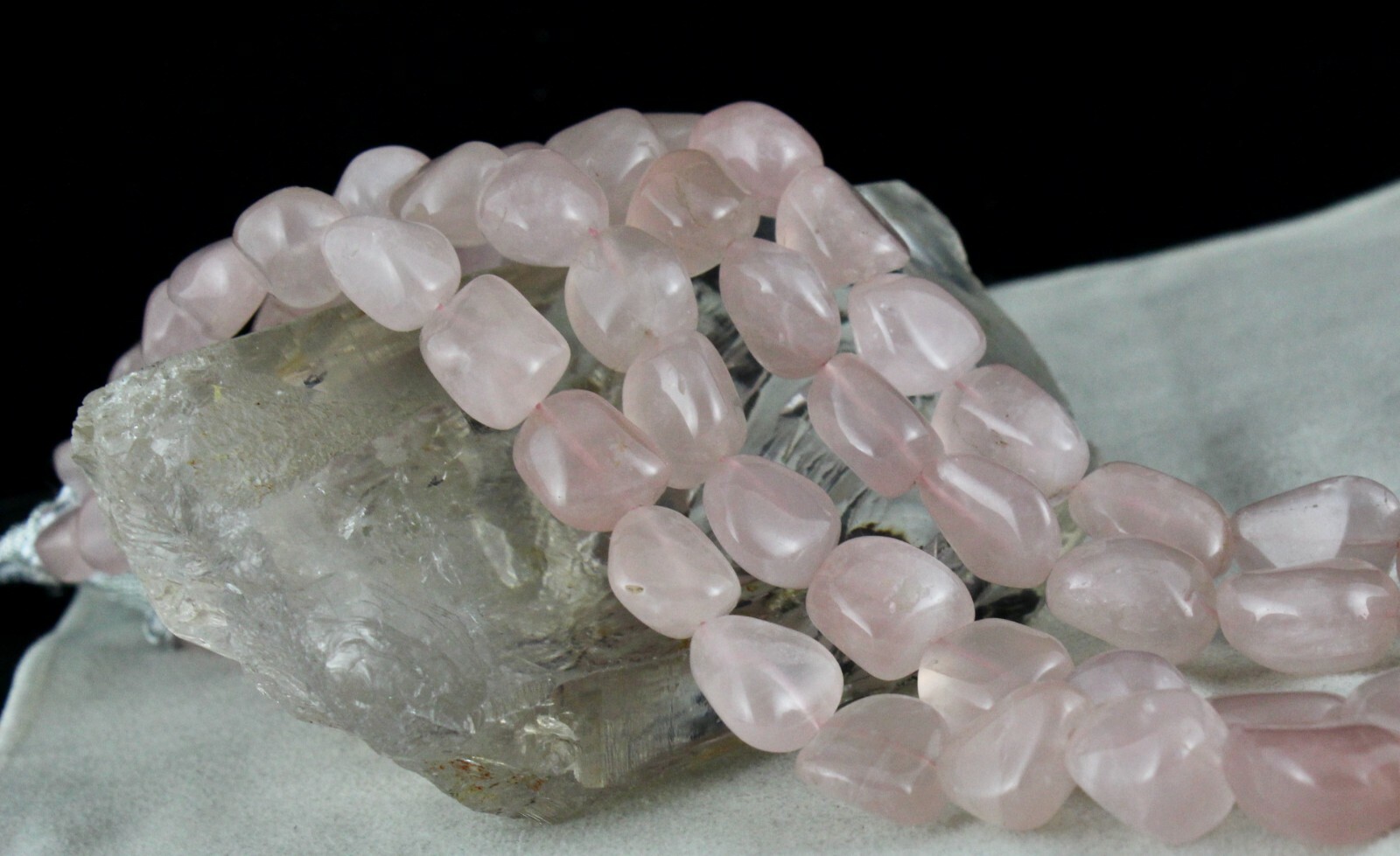 Natural Rose Quartz Beaded Necklace 2 Line 1109 Carats Nuggets Gemstone