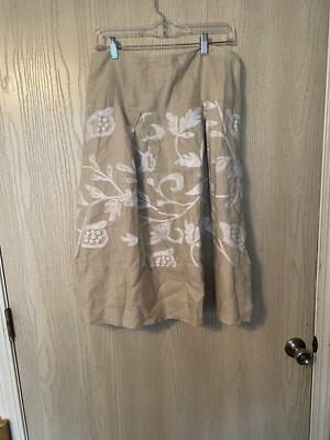 Women Think Tank 100% Linen Skirt Size 10 Brown 