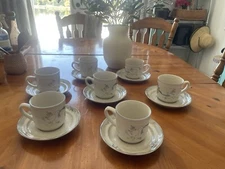 Vintage 1980s International China Goose Stoneware Cup and saucer Set of 7