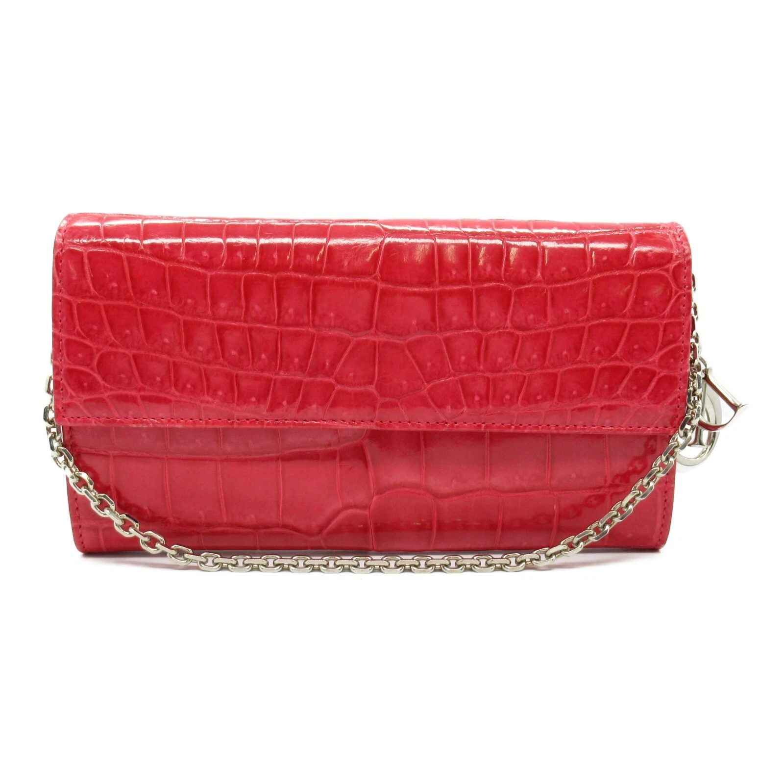 Portefeuille Dior sur chaîne épaule long portefeuille cuir rose occasion femme