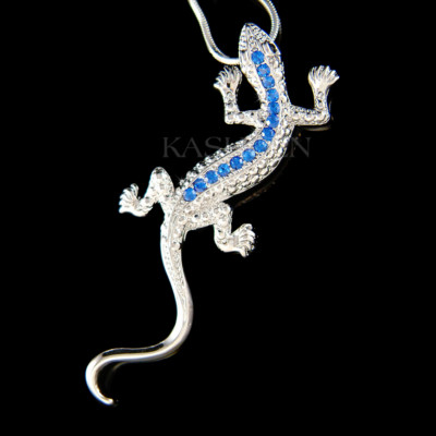 Royal Blue Lizard iguana REPTILE made with Swarovski Crystal Gecko Newt Necklace