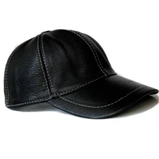 Black Leather Baseball Cap Lambskin Adjustable Classic  Snapback Dad Tracker Hat