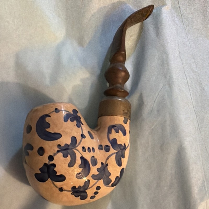 Texo Porcelain Estate Tobacco Pipe Blue Floral Design Collectible vintage