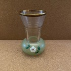 Vintage Bartlett Collins Handpainted Floral Bud Vase Frosted Green Gold Trim