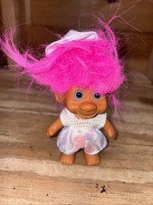 Vintage 1991 TNT Troll Doll Pink Hair Blue Eyes Dress and Hat Fast Shipping