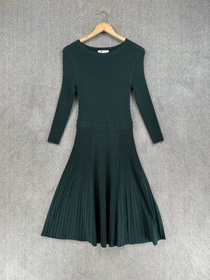 Boden Kleid Damen Größe UK 12 Grün Gerippt Plissee Abend Strick Glitzer