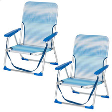 Confezione Da 2 Sedie Da Spiaggia Pieghevoli, 44 X 35 X 72 Cm, Blu a Righe, Alte