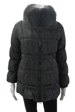 Post Card Womens Textured Stitch Detailed Long Sleeved Puffer Coat Gray Size 8