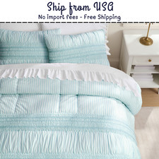 Pottery Barn Teen Smocked Stripe Quilt   Aqua