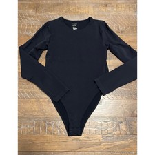 Black Long Sleeve Crewneck Bodysuit Size Large Snap Button Closure Base Layer