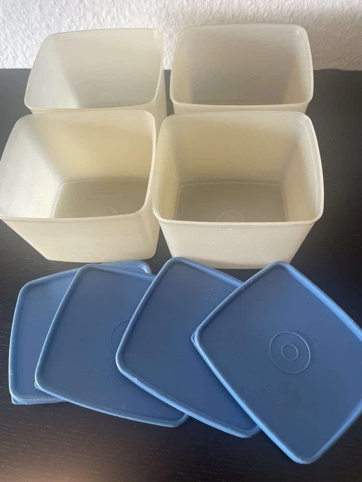 Set TUPPERWARE Gefrierbehälter Gefrierdosen 800/1300 ml 5 Stück blaue Deckel - Bild 2 von 4