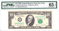 1990 $10 FRN New York BB Block PMG Gem Uncirculated 65EPQ #B06632307B