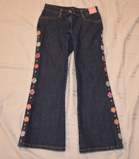 Gymboree SNOW BLOSSOM Blue Denim Jeans Pants Adj Waist Floral Seams NWT 7
