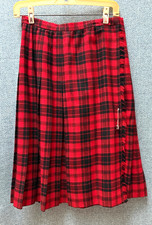 Vtg Women  s Wool Kilt Skirt David Brooks Red Black Plaid Tartan Type Waist 28"