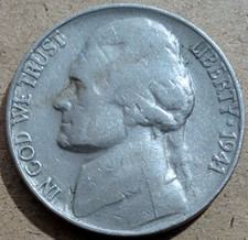 1941 S San Francisco Mint Jefferson Nickel 5 Cent Actual Coin Shown