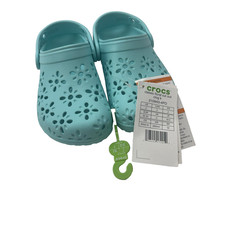 Crocs Classic Floral Cut Out Clog Shoes Youth Size 1 Blue Slip On Lightweight