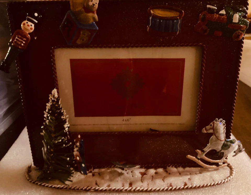 Vintage Christmas Picture Frame 4x6”-Toys Tree Snow Scene- Holiday Photo Holder - Image 3 of 3