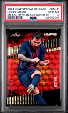 PSA 10 Lionel Messi 2024 Leaf HYPE! Metal #HM-11 Black Superprismatic 1/1 Card