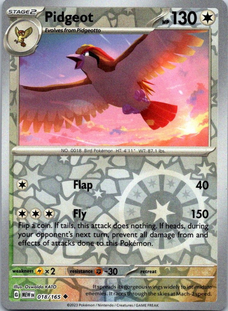 Pidgeot Reverse Holofoil 018/165 SV: Scarlet & Violet 151 Near Mint Pokemon TCG
