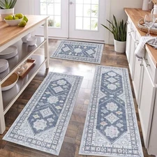 HEBE Boho Kitchen Rug Sets 3 Piece with Runner Non Slip Kitchen Rugs and Mats 