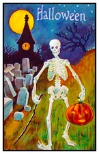 Victorian Halloween #9 Skeleton Moon Counted Cross Stitch Chart Pattern