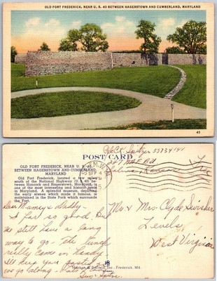 Old Fort Frederick Hagerstown Maryland Postcard