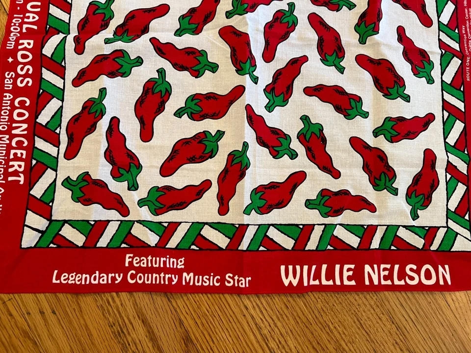 Antigo 1996 Willie Nelson The 22nd Ross Concert Hot Pepper Lenço Bandana Anos 90 - Imagem 4 de 4
