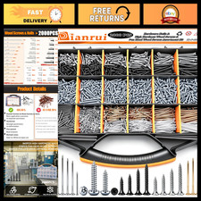 2000 PCS Assorted High Hardness Nails  Screws Kit for Wood, Metal, DIY Projects