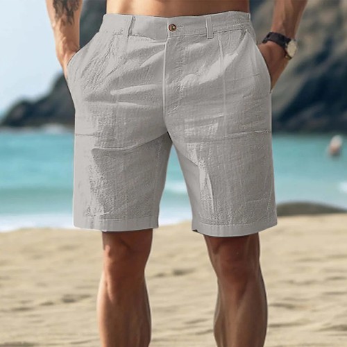 Mens Solid Cotton Beach Elasticated Waist Shorts Summer Pockets Casual Bottoms - Bild 27 von 32