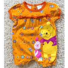 Vintage Disney Winnie the Pooh Orange Baby Romper 3M Piglet Disneycore Classic