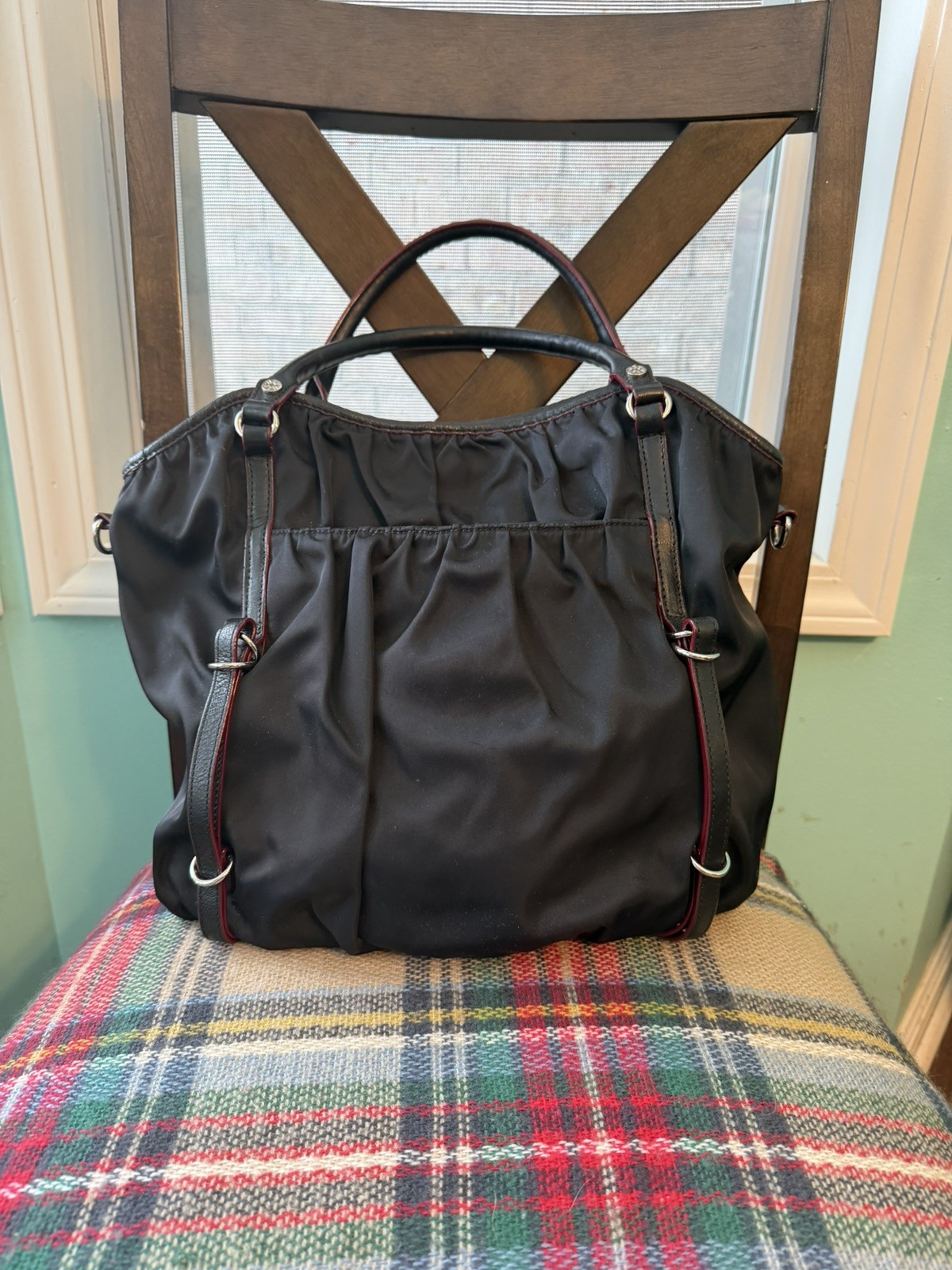 MZ Wallace Bedford Bianca Black Nylon w. Leather Trims Shoulder Bag