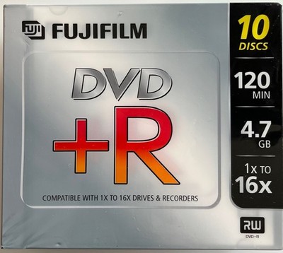 FujiFilm DVD+R 4.7GB 16x Blank Discs - Slim Jewel Cases   New, Sealed  (10 pack)