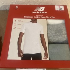 New Balance Crew Neck Tee Shirt Size Small 3pk Premium Cotton White Gray Moss