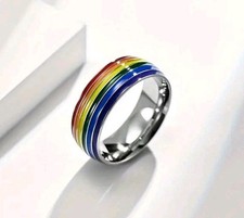 NWOT STAINLESS STEEL RAINBOW STRIPED   RING SIZE 7