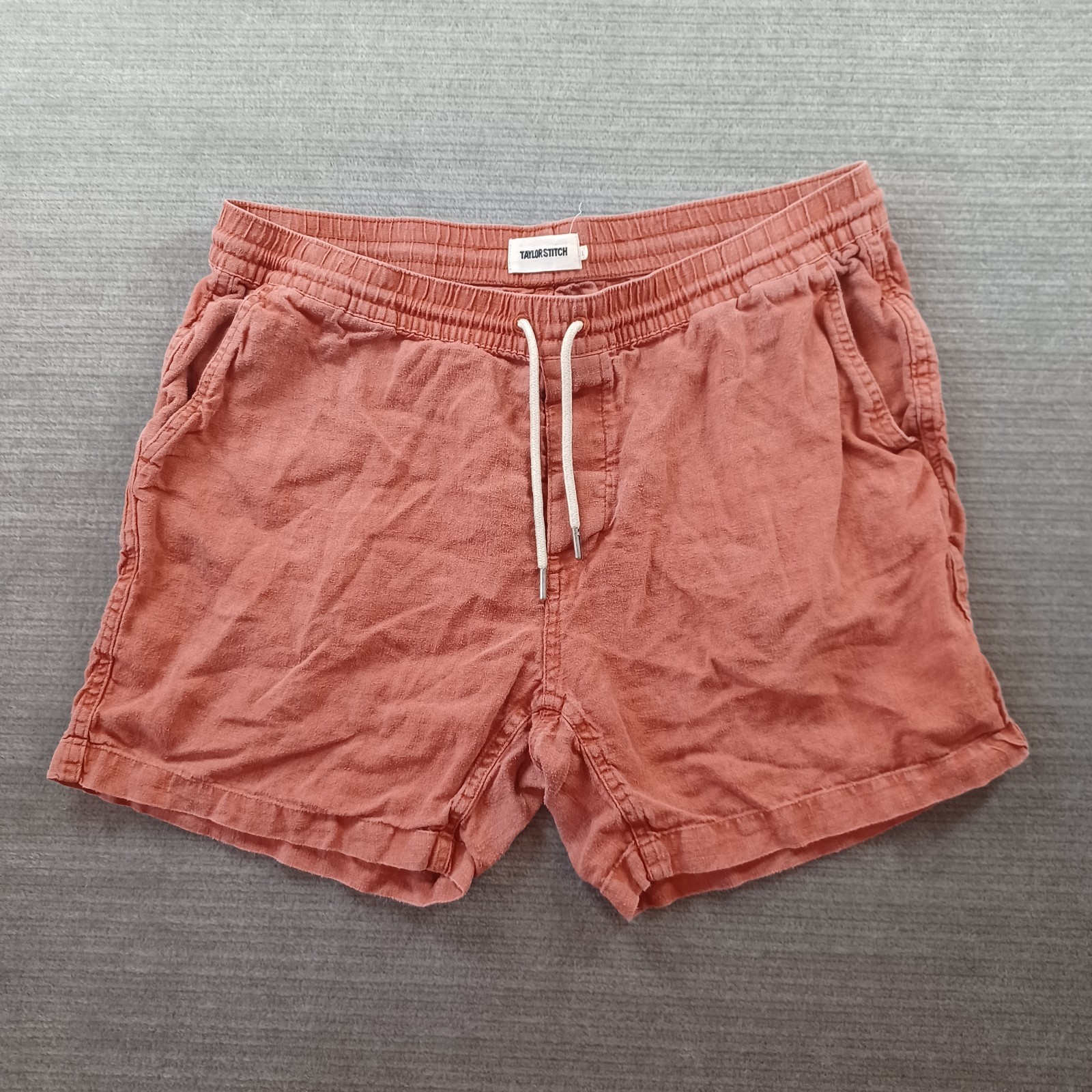 Taylor Stitch Shorts Mens Large Rust Red 100% Hemp Elastic Waist Drawstring