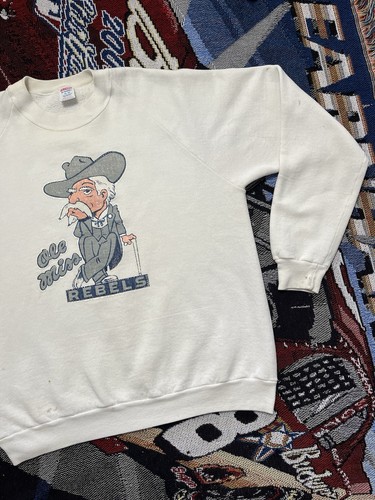 Felpa vintage Ole Miss Rebels Raglan anni 80 XL rara NCAA 23x26 - Foto 5 di 18