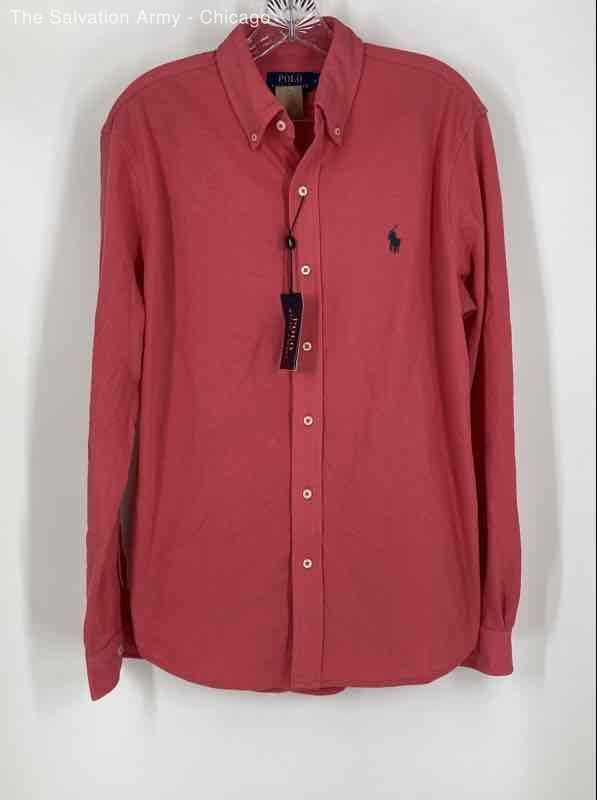 Polo Ralph Lauren Mens Coral Pink Long Sleeve Button-Up Shirt Size M