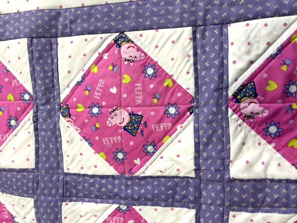 Manta de retazos Peppa Pig rosa hecha a mano para bebé 40" x 40" NUEVA Foto 3 de 4